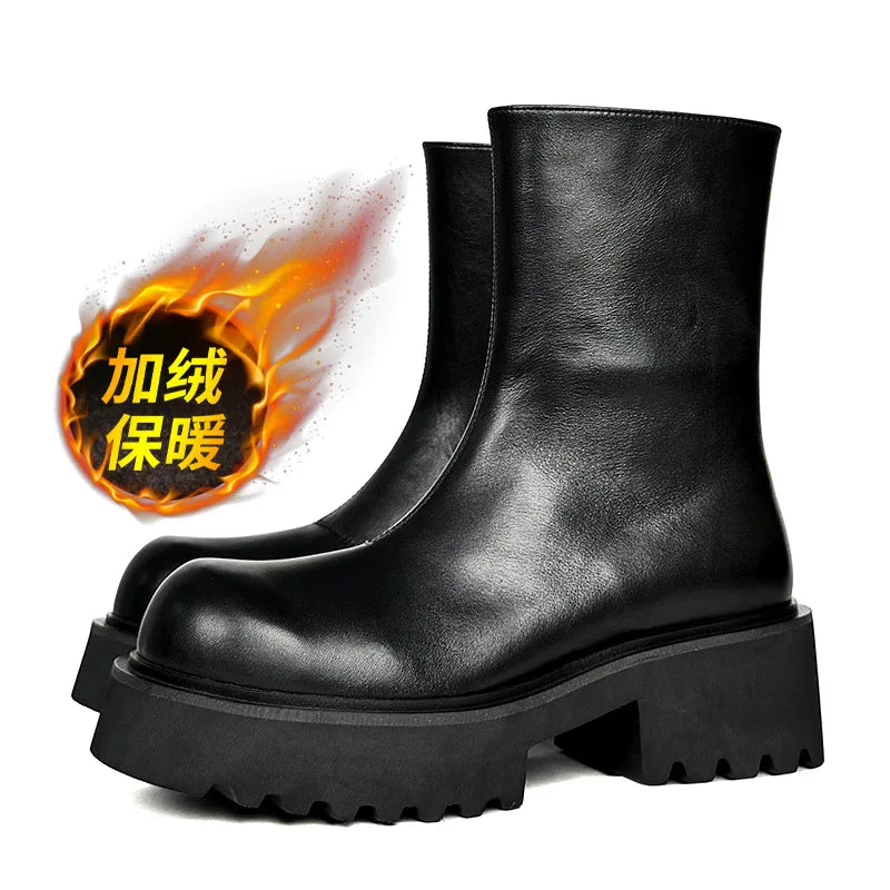High Quality Fashion Mens Boots Black Boots Fashion Casual British Style Thick Bottomed Mid-top Chelsea Boots Large Size 37-44