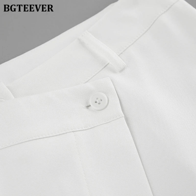 High waist straight patchwork long trousers in white