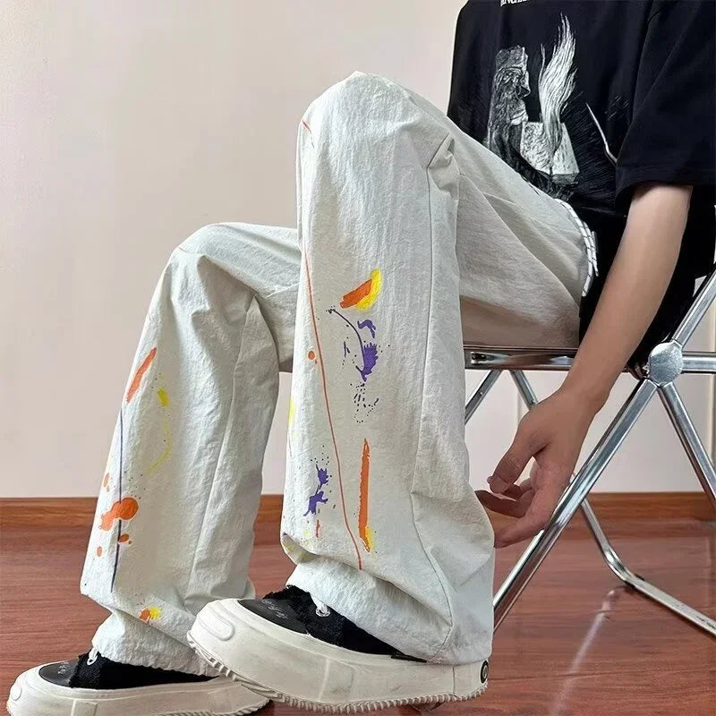 2025 New Men's Graffiti Harem Pants American Hip Hop Fashion Baggy Straight Wide Leg Sweatpants Summer Y2K Streetwear Trousers