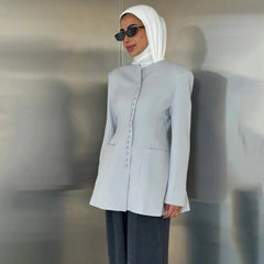 Round neck single-button waist-hugging solid blazer