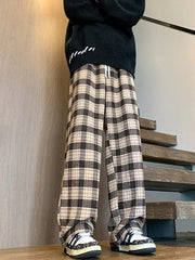 2026 New Y2K Vintage Plaid Baggy Trousers For Men High Street Woolen Straight-leg Pants Korean Fashion Hip Hop pantalones hombre