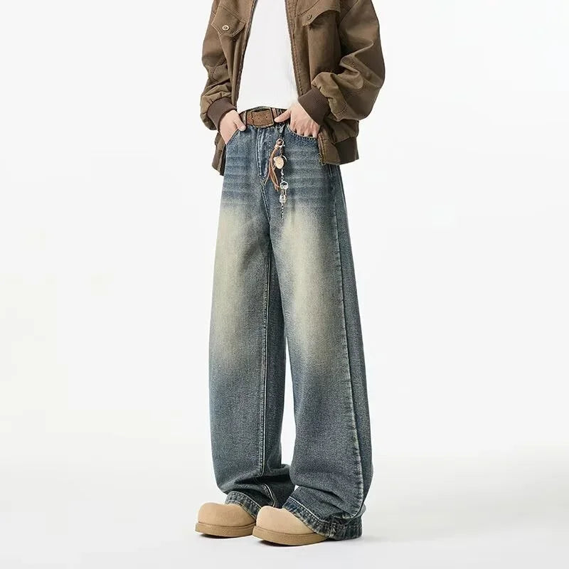 Autumn Men's Retro Washed Straight-Leg Jeans High Street Fashion Baggy Denim Pantalones Hombre New Hip Hop Distressed Y2K Jean