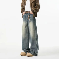 Autumn Men's Retro Washed Straight-Leg Jeans High Street Fashion Baggy Denim Pantalones Hombre New Hip Hop Distressed Y2K Jean