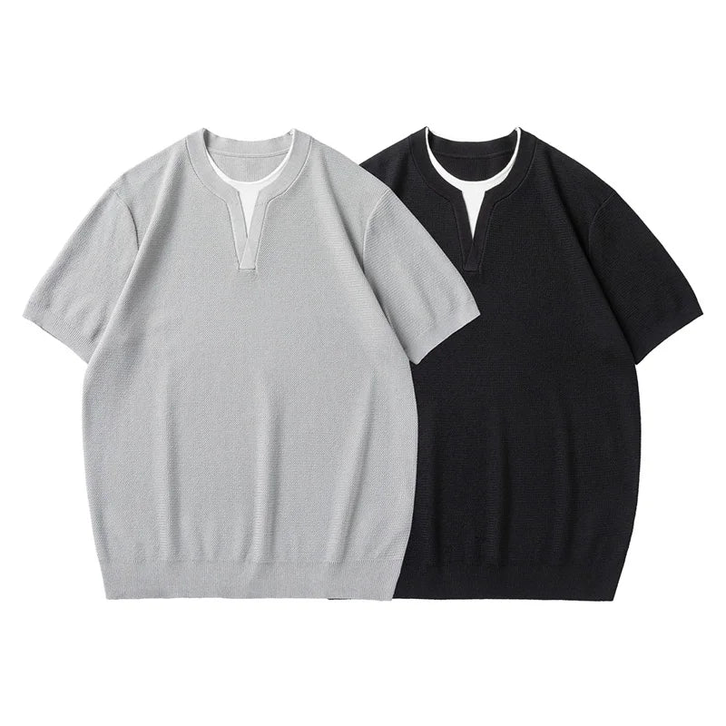 Summer Knitted Tshirt Men Business Casual Fashion Vintage Short Sleeve T Shirt Male Streetwear Sweater T-shirt T Shirts Tops
