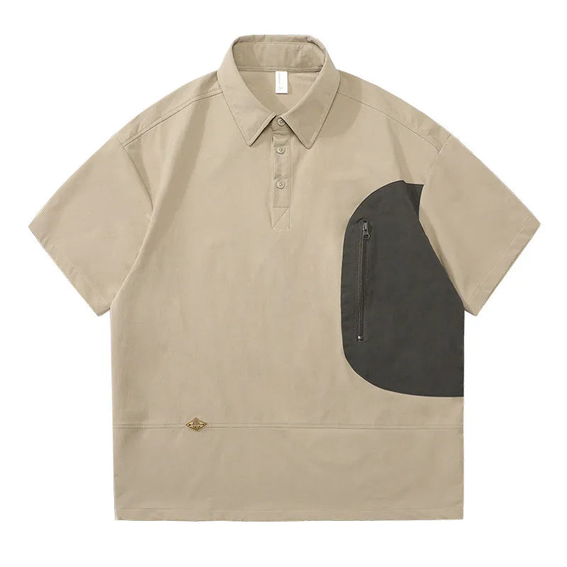 Summer Outdoor Stretch Fabric Quick Dry Polo Shirt Men Streetwear Fashion Casual Loose Short Sleeve Cargo T-shirt Hiking Tshirt