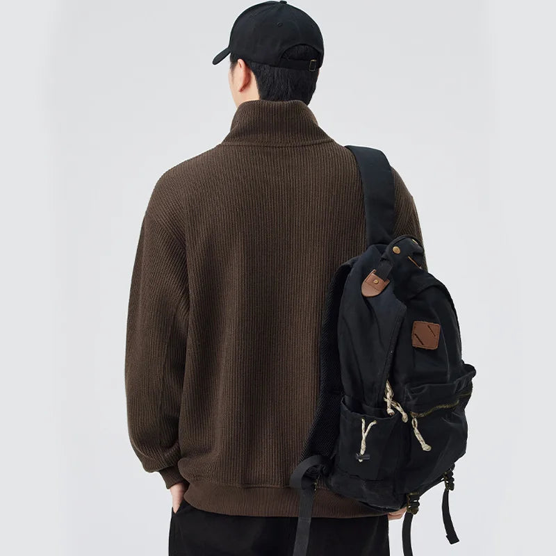Men Loose Casual Stand Collar Pullover Sweatshirts Man Streetwear Fashion Cityboy Sweatshirts Couple Hoodie Coat