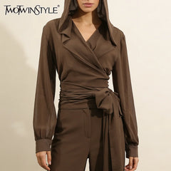 Lace-Up Spliced Loose Shirt