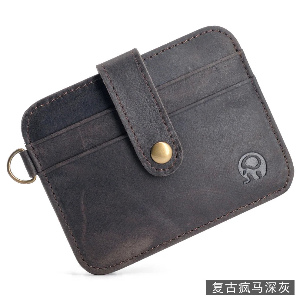 Slim genuine leather mini card holder wallet with 4 slots