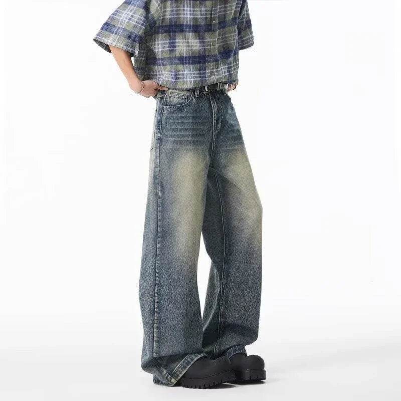 Autumn Men's Retro Washed Straight-Leg Jeans High Street Fashion Baggy Denim Pantalones Hombre New Hip Hop Distressed Y2K Jean
