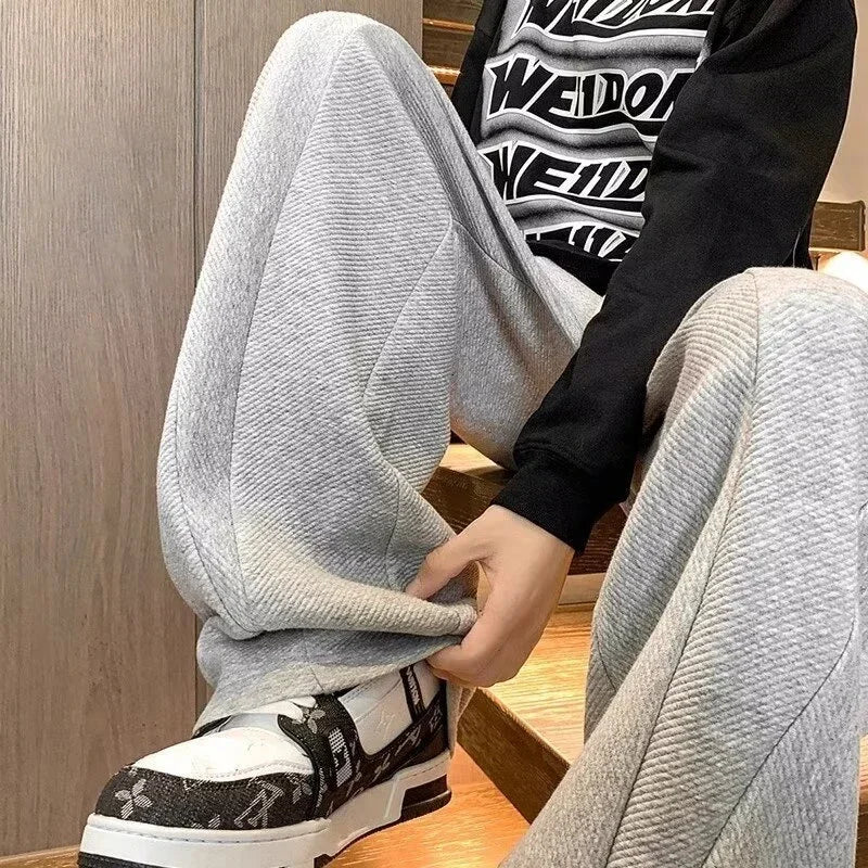 2026 New Hip Hop Gray Straight-Leg Sweatpants For Men High Street Baggy Drape Pants Spring Korean Fashion Y2K Casual Trousers