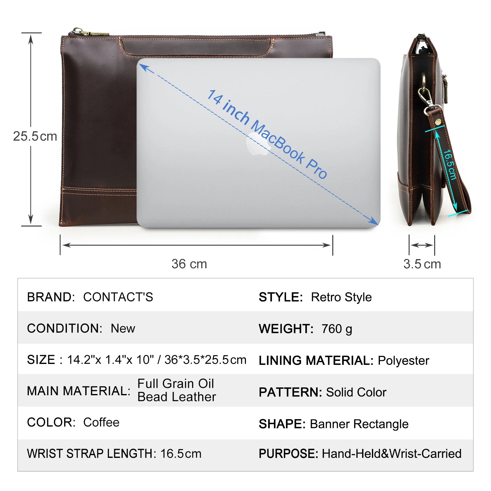 CONTACT'S Genuine Leather Laptop Clutch Bags for 14.2 inch Computer A4 Documents Organizer Men Work folio Bag Business Handbag
