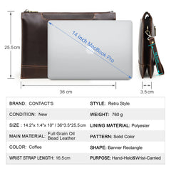 CONTACT'S Genuine Leather Laptop Clutch Bags for 14.2 inch Computer A4 Documents Organizer Men Work folio Bag Business Handbag