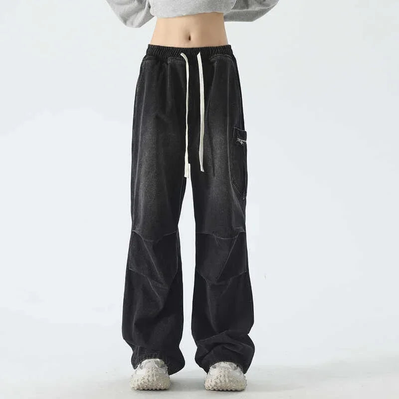 Autumn High Street Pleated Cargo Jeans For Men Pocket Straight Wide-leg Denim Pantalones Hombre Hip Hop Fashion Y2K Baggy Jean