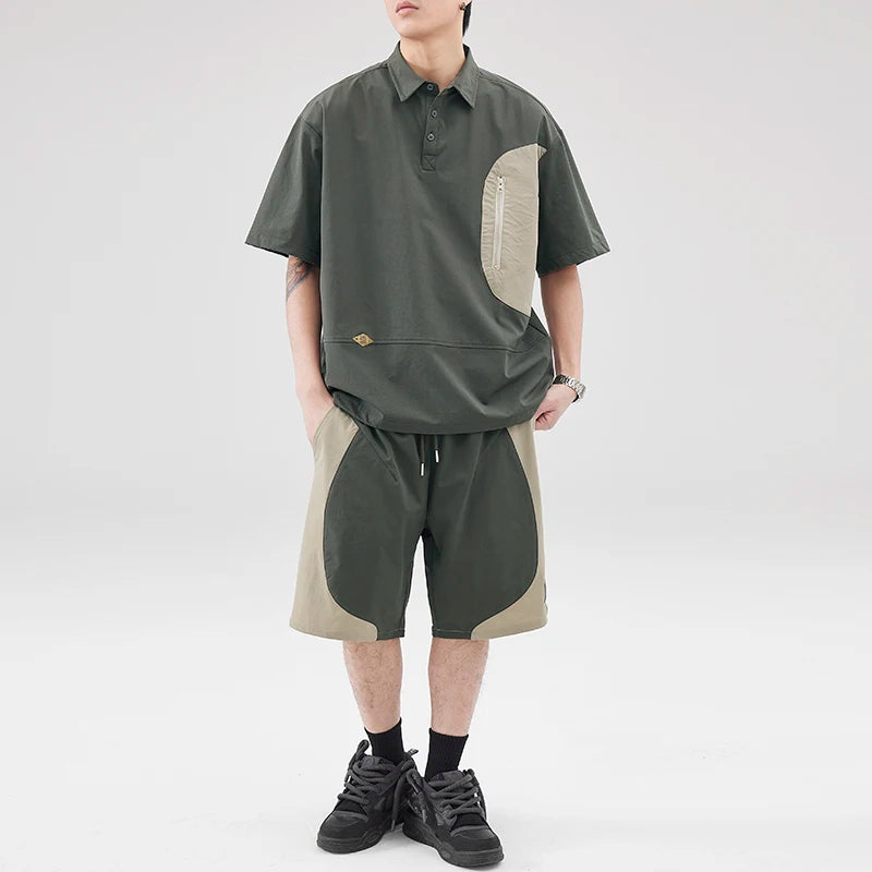 Summer Outdoor Stretch Fabric Quick Dry Polo Shirt Men Streetwear Fashion Casual Loose Short Sleeve Cargo T-shirt Hiking Tshirt