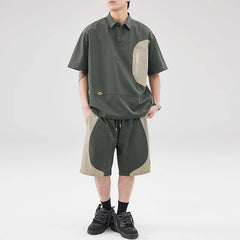 Summer Outdoor Stretch Fabric Quick Dry Polo Shirt Men Streetwear Fashion Casual Loose Short Sleeve Cargo T-shirt Hiking Tshirt