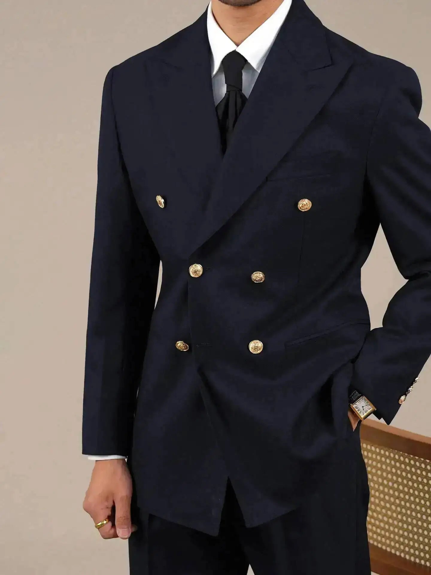 Luxury Woolblend Metal Button Double Breast Suit Casual Business Banquet Host Wedding Two-Piece Suit Jacket Men Tuxedo Suit