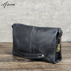 Crazy Horse Genuine Leather Password Lock Casual Clutch Bag Male Wallet Men's Purse Protective Large Capacity Blue Handbag