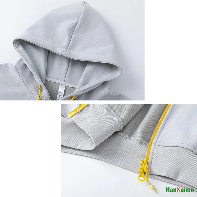 2025 Fall Unisex Color-Blocked Short Hooded Zip-Up Sweatshirt Loose Casual Hooded Sweatshirt Coat