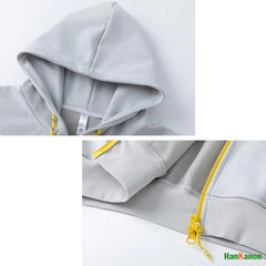 2025 Fall Unisex Color-Blocked Short Hooded Zip-Up Sweatshirt Loose Casual Hooded Sweatshirt Coat