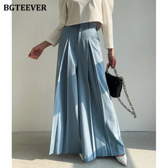High waist wide-leg loose long trousers with pockets
