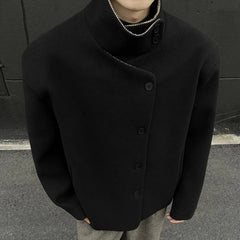 IEFB Fashion Minimalist Solid Color Warm Men's Wool Jacket Stand Collar Long Sleeves Thicken Coat Winter New Tide 9X2038