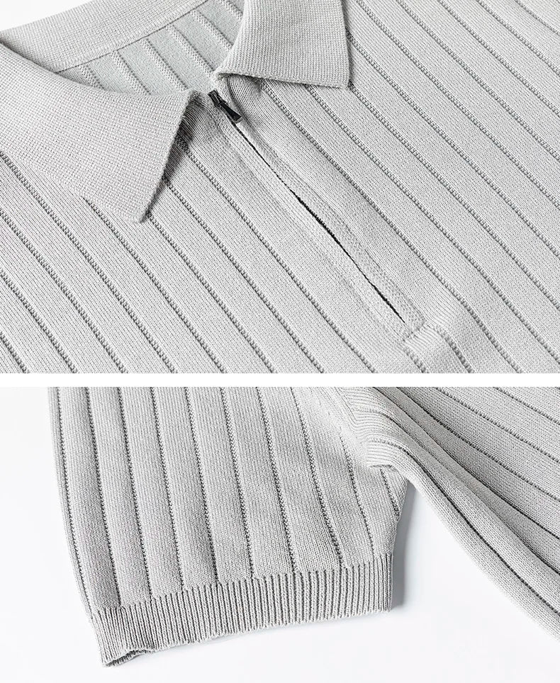 Men Summer Business Casual Fashion Vintage Short Sleeve Knitted Polo Shirt Male Commuter Sweater T-shirt Tees Tops