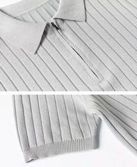 Men Summer Business Casual Fashion Vintage Short Sleeve Knitted Polo Shirt Male Commuter Sweater T-shirt Tees Tops