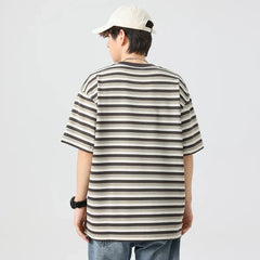 Men Summer Stripe Short Sleeve Tshirt Women Streetwear Fashion Loose Casual T Shirts Campus Boys Girls Unisex Hip Hop T-shirt