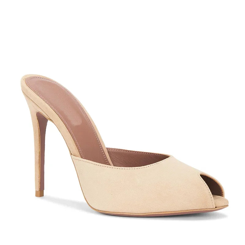 Pointed toe stiletto slipper in solid suede