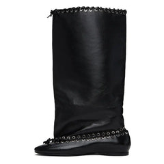 Wide-leg loose knee-high boot in medium-long length