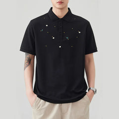 Summer High Elastic T Shirt Men Embroidery Short Sleeve Loose Casual Polo Shirt Male T-shirts
