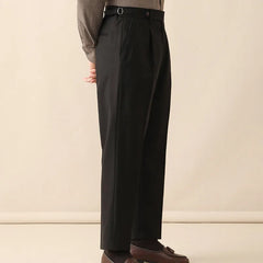 Italian Mens Wool Formal Pant Pantalones Hombre Dress Ankle Pants Men British High Waist Straight Pants Men Social Trouser