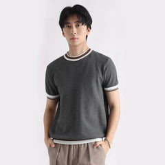 Men Summer Knitwear Vintage Fashion Loose Business Casual Short Sleeve Knitted T Shirts Man Cool Breathable Sweater T-shirt