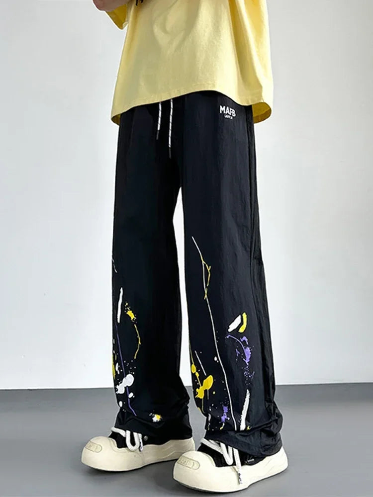 2025 New Men's Graffiti Harem Pants American Hip Hop Fashion Baggy Straight Wide Leg Sweatpants Summer Y2K Streetwear Trousers