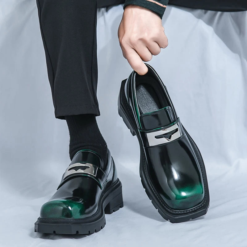 Men Loafers PU Thick Sole Square Toe Trendy Men Shoes
