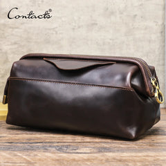 CONTACT'S Genuine Leather Cable Organizer Bags for Men Travel Cable Clutch Bag Portable Electronics Pouch Men's Bag Handbag Male