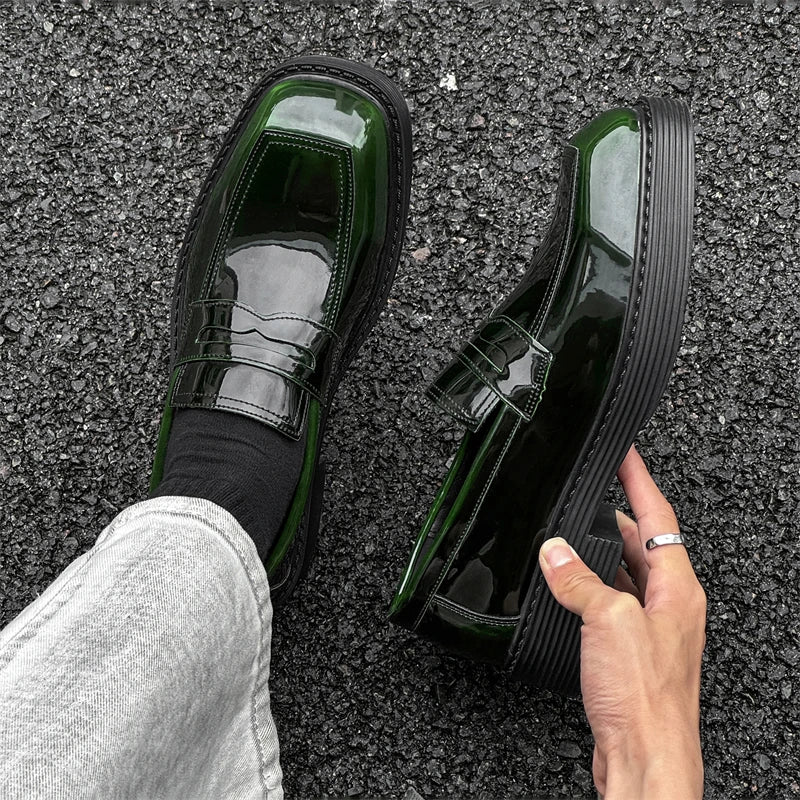 Hight Quality Spring New Classic British Business Casual Style Patent Leather Loafers For Men's Hombre Height Increasing Shoes