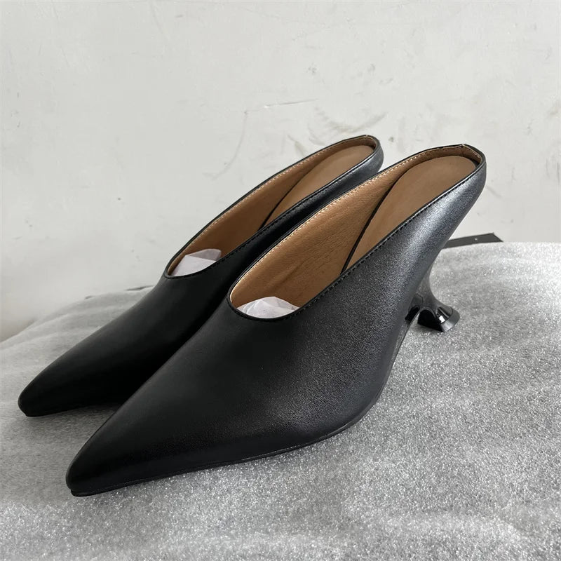 Alien heel mule slipper in silver and black