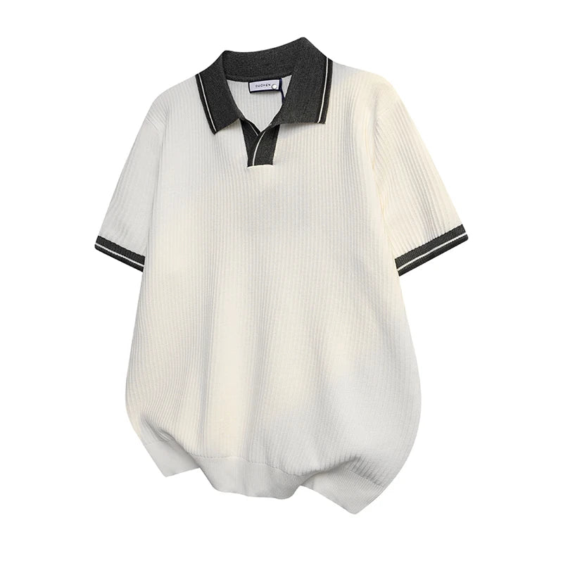 Summer Short Sleeve Knitted Polo Shirt Men Business Casual Fashion Vintage Commute Sweater T-shirt Tops Tshirt