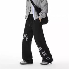 Spring Goth Letter Printed Baggy Straight Leg Trousers For Man Hip Hop Fashion Cotton Sports Pants Y2K Vintage Pantalones Hombre
