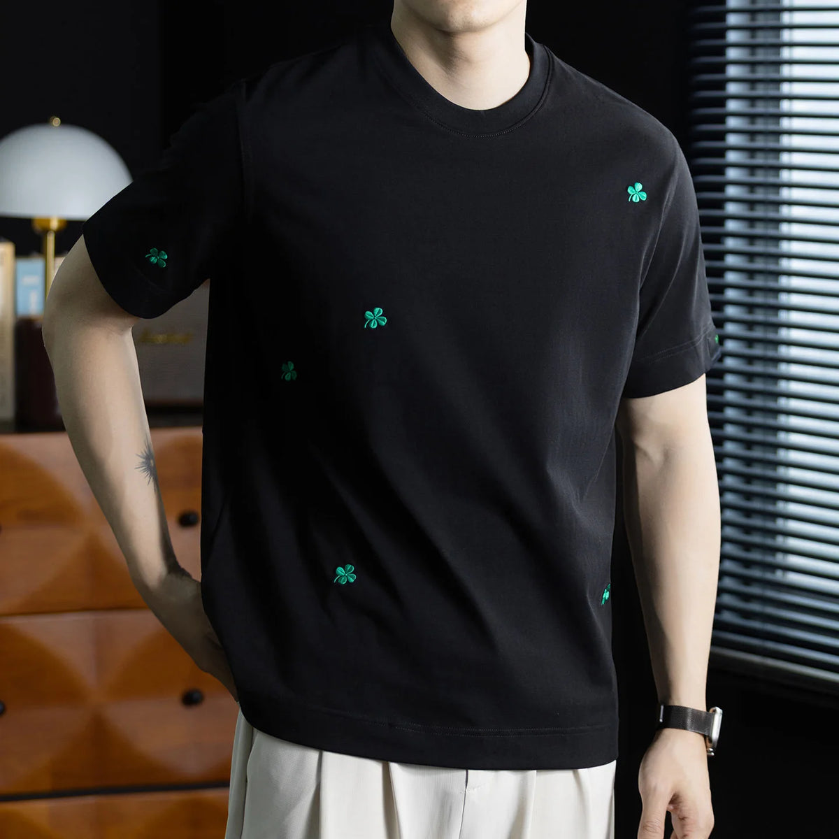 Skin-friendly Ice Silk Embroidery Short Sleeve T-shirt Men's Summer Cool Breathable Loose Casual Fashion T Shirts Tops Tshirts