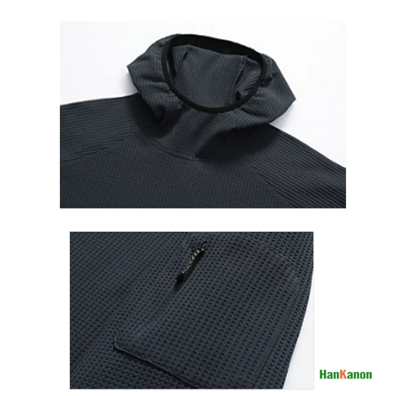 Man Outdoor Mountain Series Men's Hooded Long-Sleeve T-Shirt: Moisture-Wicking, Quick-Dry Thumb Hole, Breathable
