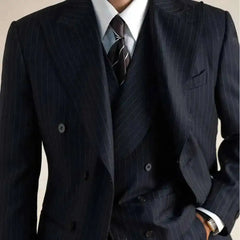 Wool Italian Blazers Suit For Men Business Double Breasted Wedding Tuxedo Suit Smoking Homme Mariage Striped Suit 3 Piece Homme