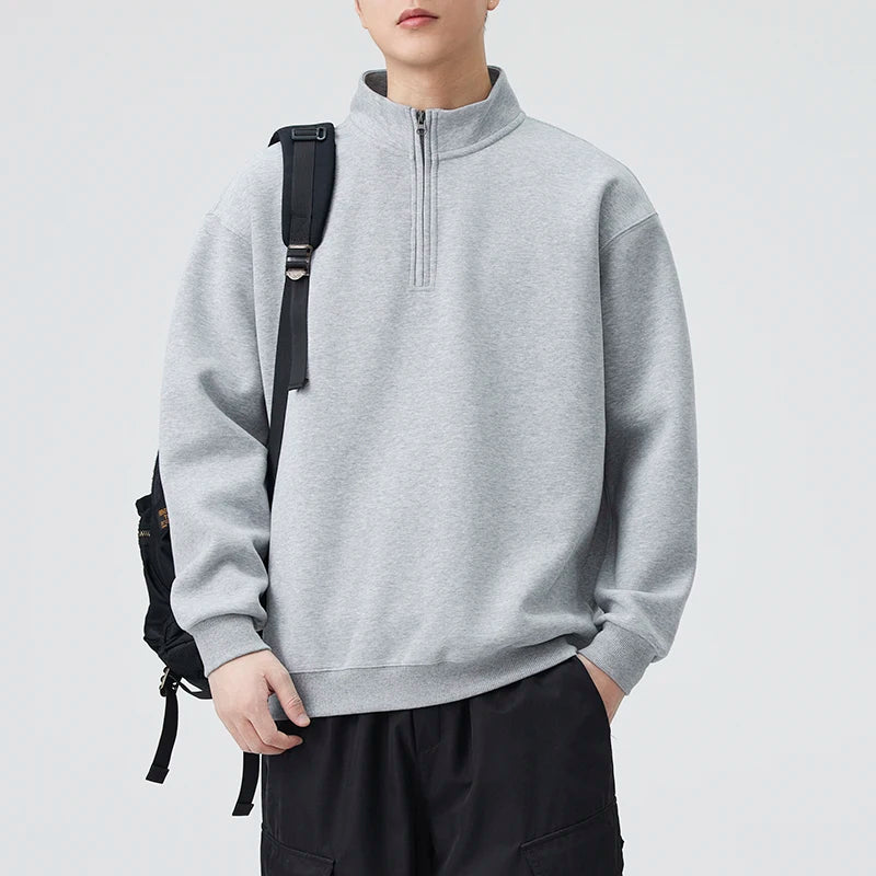 Autumn Zipper Stand Collar Pullover Sweatshirt Men Loose Casual Streetwear Fashion Sweatshirts Couple Hoodie Coat Outerwear