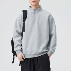 Autumn Zipper Stand Collar Pullover Sweatshirt Men Loose Casual Streetwear Fashion Sweatshirts Couple Hoodie Coat Outerwear