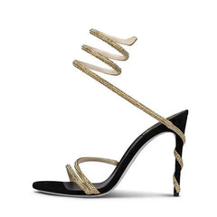 Open toe crystal ankle strap stiletto sandal