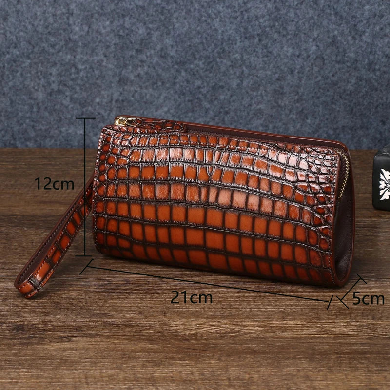2026 Sunmer New Men's Crocodile Clutch Bag Briefcase High-quality Real Cowhide Envelope Clutch Bag Large Capacity Men's Bag