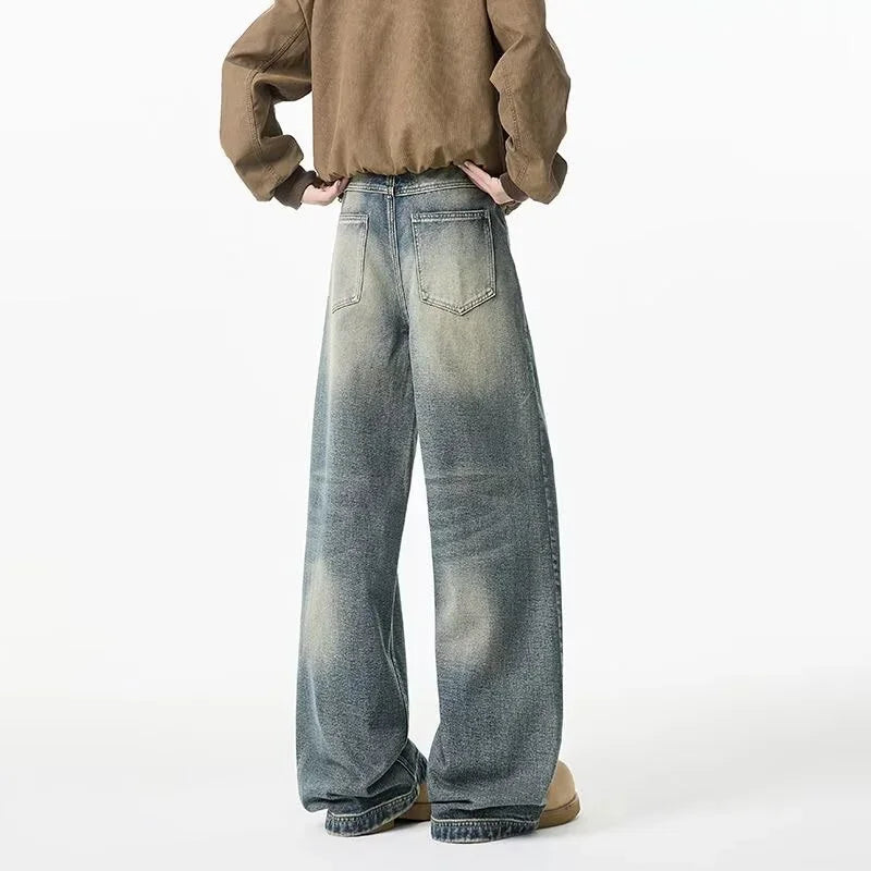 Autumn Men's Retro Washed Straight-Leg Jeans High Street Fashion Baggy Denim Pantalones Hombre New Hip Hop Distressed Y2K Jean
