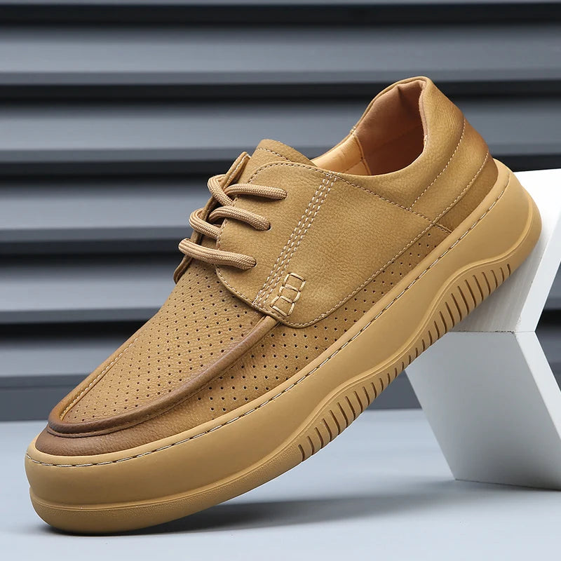 Men Hollowed Out Derby Shoes Made of Genuine Leather Breathable Comfortable Retro Versatile Classic Men Business Leather Shoes