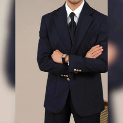 Italian Woolblend Men Suit With Gold Metal Button Tuxedos Slim Fit Double Vent Wedding Groom Suit Two-Piece Suit For Banquets